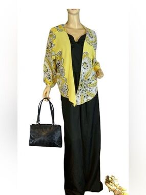 ROSEY TOMATO YELLOW & BLACK LIGHTWEIGHT PAISLEY PRINT BOLERO COVER (3X)